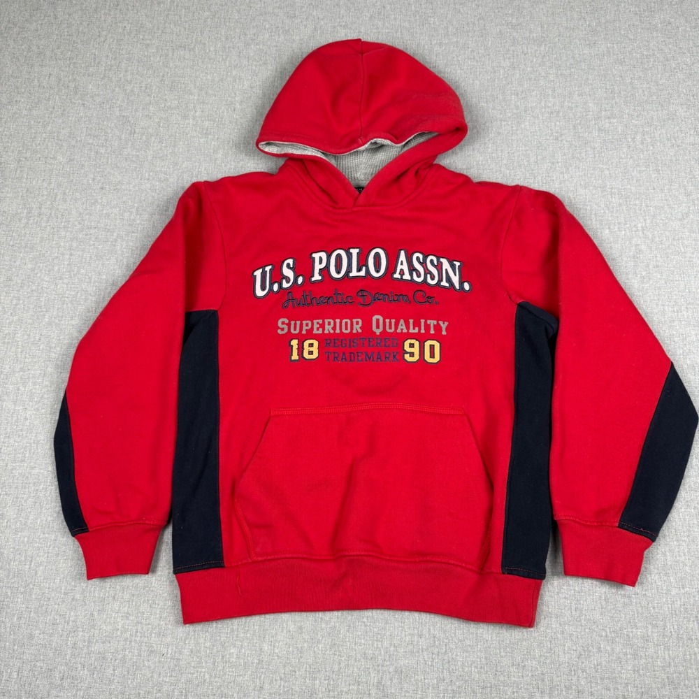 US Polo Assn Hoodie Boys Small Red Good Graphic Pullover Sweatshirt